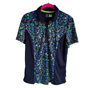PGA Tour‎ Navy Floral Print Short Sleeve Tennis Golf Ladies Polo, M